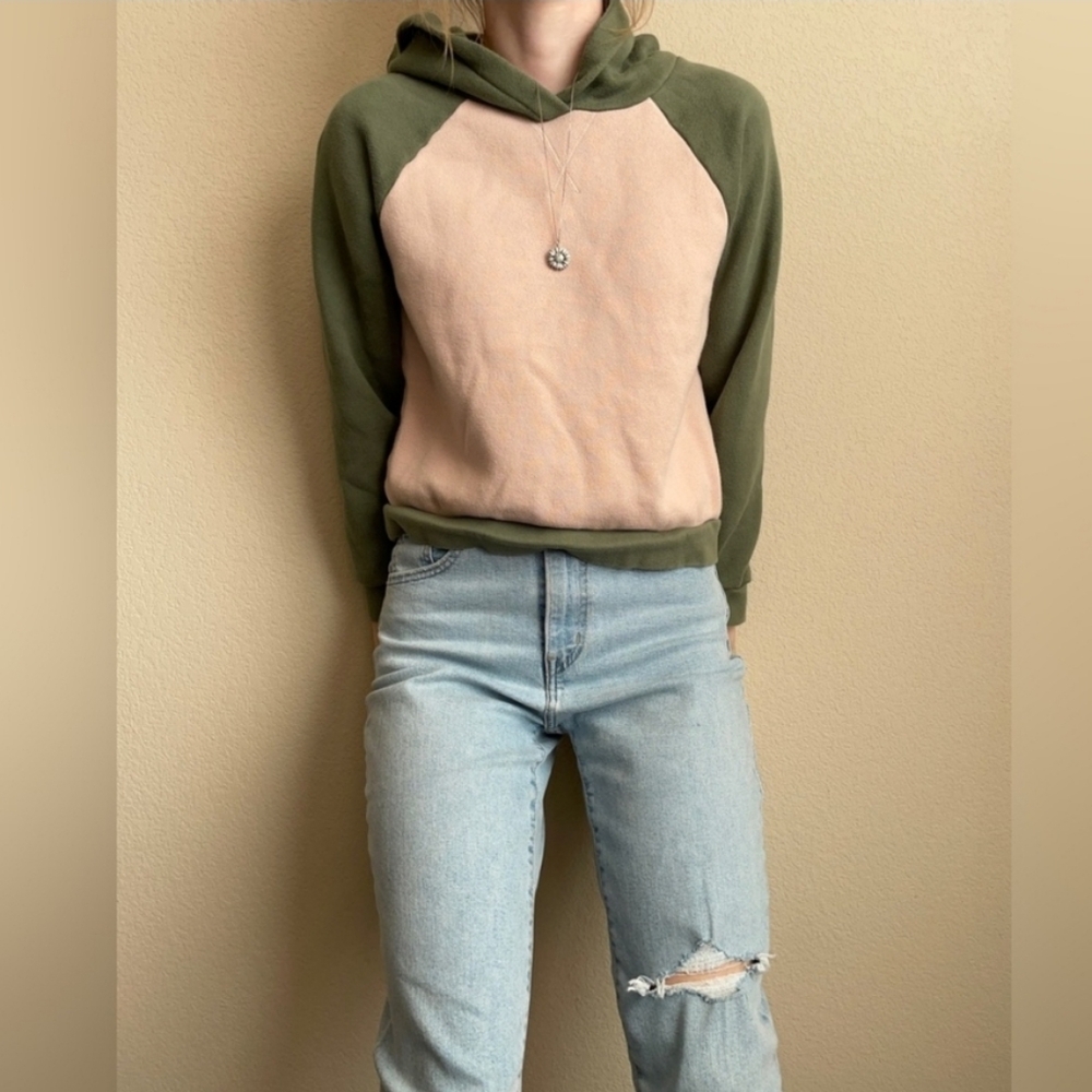 Madewell MWL Betterterry Hoodie Tan Green Colorblock